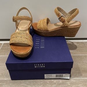 Stuart Weitzman Barbados Camel Laniard Wedge Sandal Size 9